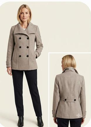 Стильное женское бежевое двубортное пальто бушлат h&amp;m / короткая куртка-пальто с высоким воротником-стойка р.42,40 цена 799гр.