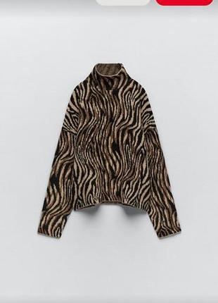 Светр zara розмір s анімалістичний принт зебра свитер зара с новий теплий чорний коричневий актуальний