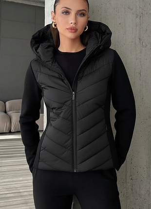 Деми 🍁 трендовая комбинированная куртка zara (contrast puffer jacket) 48-50-52
