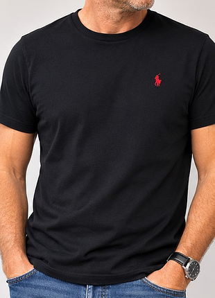 Мужская футболка polo ralph lauren черная с красным pony, размер m
