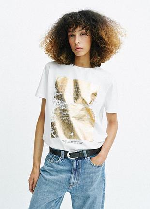 Футболка женская с металлическим принтом зара zara l