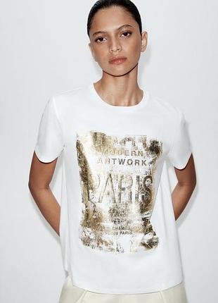 Футболка женская с металлическим принтом зара zara m