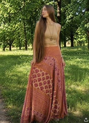 Вінтаж! 🍂🍎натуральний шовк! довга широка спідниця фактурна жакардова бохо кокетка