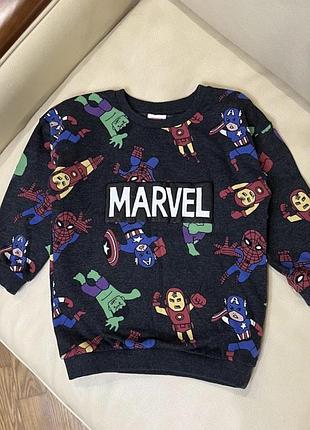 Крутезний світшот з супергероями marvel на хлопчика 3-4 роки ріст 98-104 від matalan стан новий без бірки дов 45, шир 35.5, плече приспущене