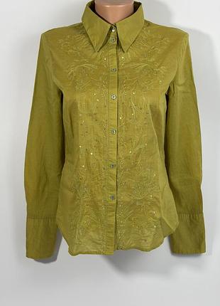 Жіноча сорочка h&m з вишивкою та паєтками, гірчична (eur 38)