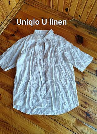 Мужская льняная рубашка uniqlo u размер xl кремовый natural цвет с коротким рукавом