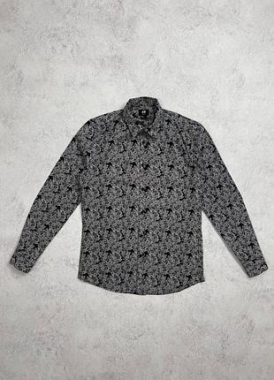 Чорна сорочка h&m з принтом ромашки, ромашковий принт, класична, ейчендем, сіра