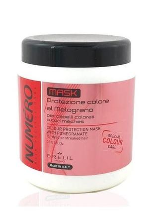Маска для фарбованого та мелірованого волосся захист кольору brelil numero hair professional з екстрактами гранату 1000 мл