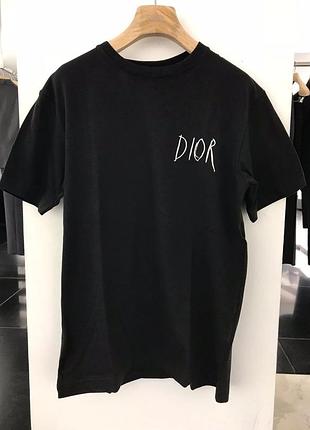 Чорна футболка з написом-вишивкою christian dior paris