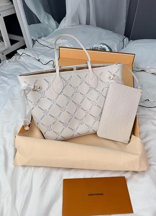 Шкіряна сумка шопер neverfull з вишивкою монограм l