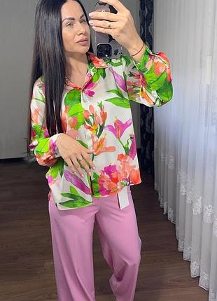 Красива сатинова сорочка акварельний принт