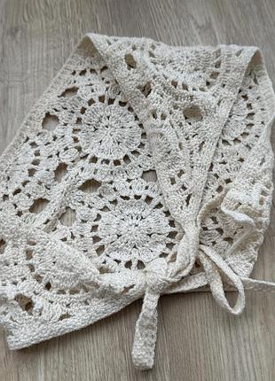 В’язана ажурна хустка / косинка молочна crochet