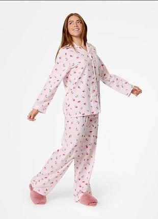 Хлопковая пижама на длинный рукав hello kitty / стильный домашний комплект (рубашка + брюки)
