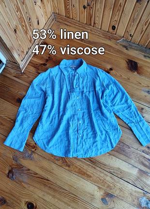 Женская льняная рубашка h&amp;m oversized linen-blend shirt голубая размер m синяя