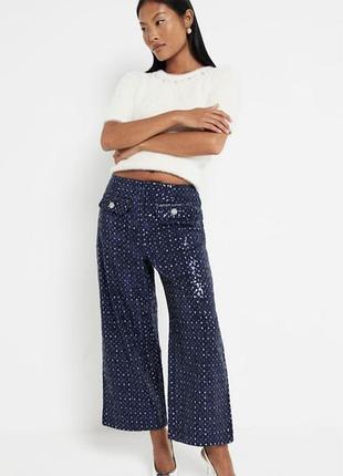Укороченные джинсы river island petite c пайетками и широкими штанинами, темно-синего цвета wide leg
