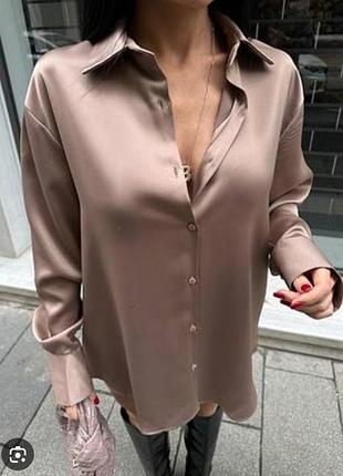 Сатиновая удлиненная рубашка от zara новая