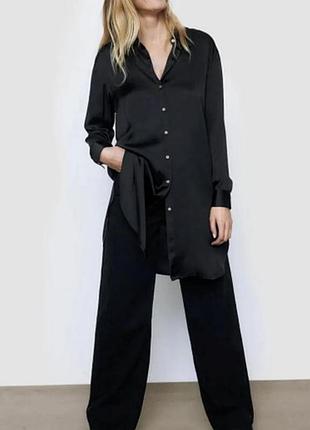 Новая сатиновая рубашка удлиненная от zara