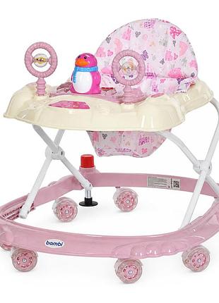 Детские ходунки m 3168-1(light-pink) музыкальные и световые эффекты, со стопором