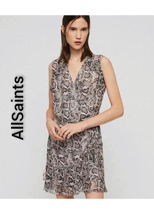 Сукня халат allsaints коротка в анімалістичний зміїний принт з оборками та на запах