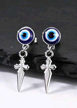 Серьги крестики, крест, глаз, оберегает, панк, рок, медсталь
