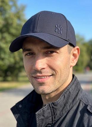 Чоловіча бейсболка new york фулка стрейчова темно-синя, закрита кепка на гумці (котон)