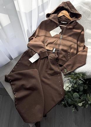 Трендовий спортивний костюм zara шоколадний, коричневий, нова колекція