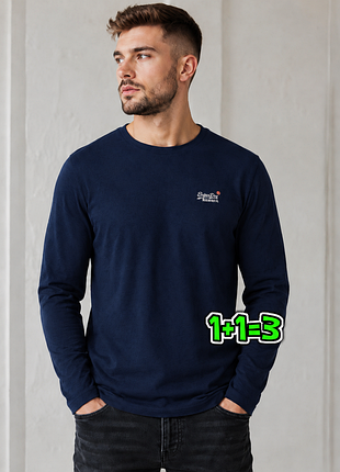 🎁1+1=3 фирменный темно-синий мужской свитер лонгслив superdry, размер 44 - 46