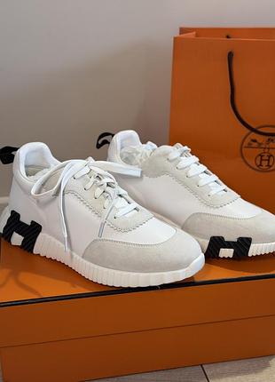 Кросівки hermès білі зі шкіри та замші