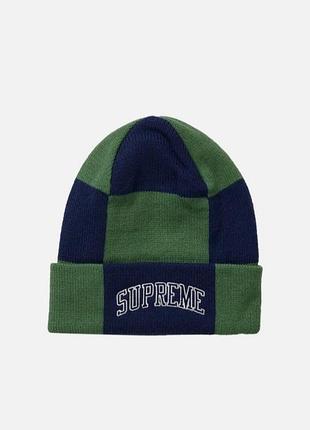 Оригінальна шапка supreme checkerboard beanie (fw19) / зелено-синя біні супрім
