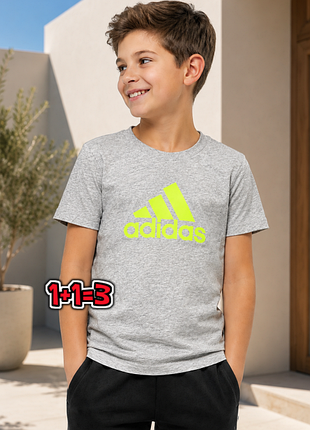 🎁1+1=3 фірмова сіра футболка adidas оригінал на хлопчика 7 - 8 років