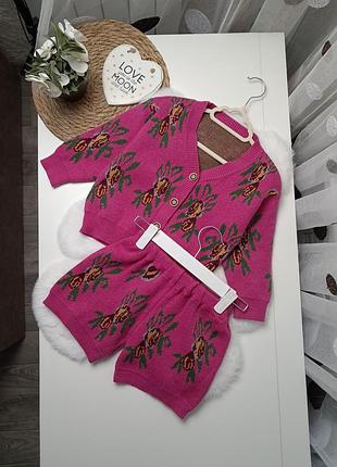 Теплый вязаный костюм кофта кардиган и шорты от shein 3-4 лет (104)