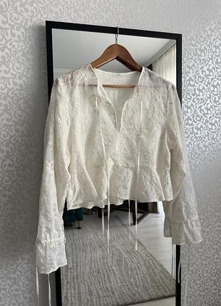 Молочна мереживна бохо-блуза zara xs