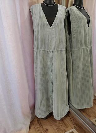 Котоново-льняное с пояском платье 👗 рубашка большого размера