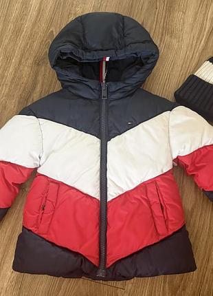 Теплый пуховик оригинал tommy hilfiger + шапка tommy hilfiger