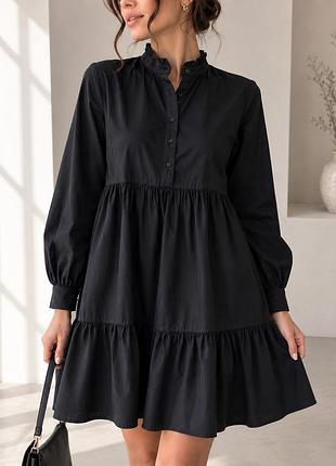 Сукня primark чорна бавовняна oversize трапеція з оборками 100% бавовна s
