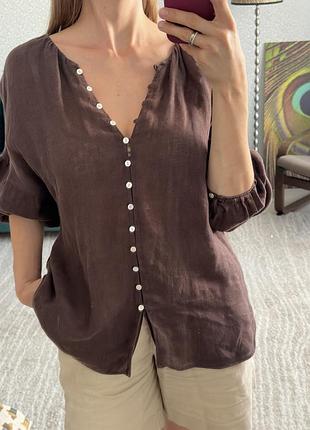 Коричнева лляна блузка massimo dutti, xs