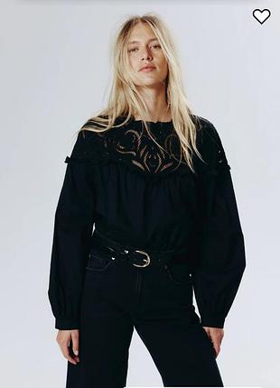 Черная блуза с кружевом h&amp;m