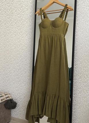 Лляний сарафан oksana piekna atelier зеленого кольору, xs
