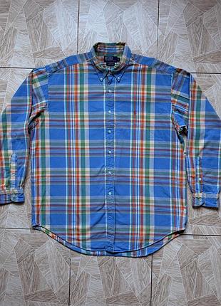 Рубашка vintage polo ralph lauren blake plaid button down shirt men’s xl blue cotton y2k