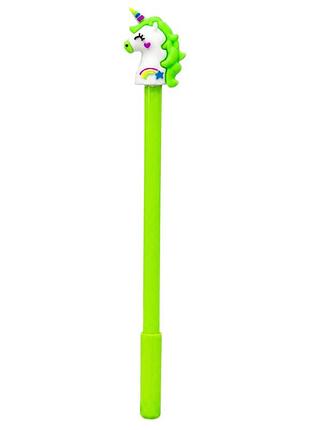 Ручка детская с игрушкой "единорог" a1101(green) гелевая, синяя