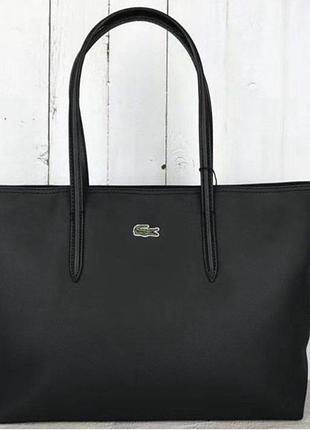 Сумка-шоппер lacoste черная женская сумка на молнии с фирменной лентой, повседневная вместительная сумка лакоста жіноча сумка шопер