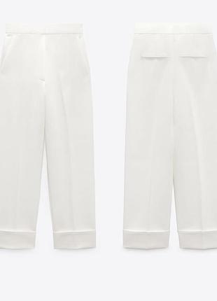 Zara xs жіночі укорочені штани брюки молочні білі з карманами з підкатами брючні