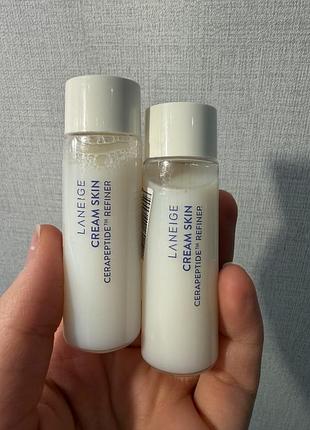 Laneige cream skin cerapeptide refiner mini 25ml — це зволожувальний крем-тонер об'ємом 25 мл, поєднує властивості рідкого тонера та живильного крему