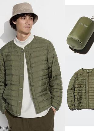 Куртка хакі uniqlo puffertech, яка складається в мішечок