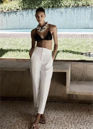 Брюки zara високої посадки білі укорочені