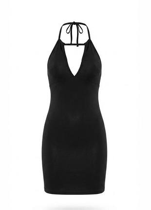 Черное облегающее мини-платье с глубоким вырезом и шнуровкой 🖤👗