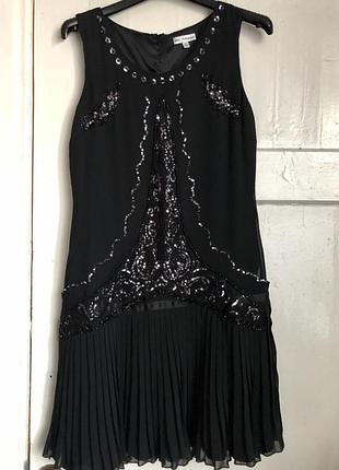 Вечернее черное платье с пайетками и плиссировкими стилистика 20-х flapper m&amp;s autograph xs/s