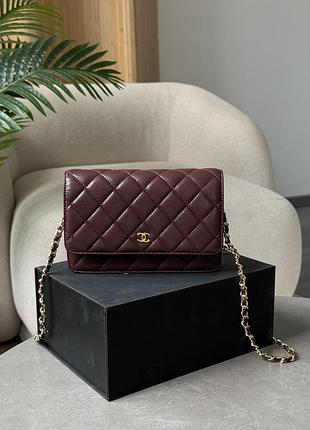 Сумка шанел caviar quilted wallet on chain woc burgundy/gold