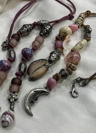 ✨🐚 сет из 2-х этно-бусинст на натуральной коже «солнце, месяц и ракушка каури» в стиле boho / hippie 🌙💜