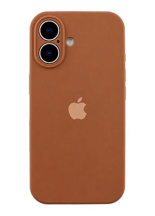 Чехол силиконовый silicone case full size с микрофиброй для iphone 16 защита от повреждений коричневый